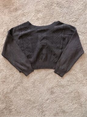 Idem Ditto Black Washed Cable Knit Cropped Sweater Women’s Medium